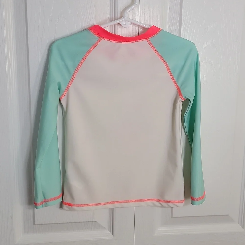 Cat & Jack Girls Rash Guard Top Neon Graphic Long Sleeve 4T